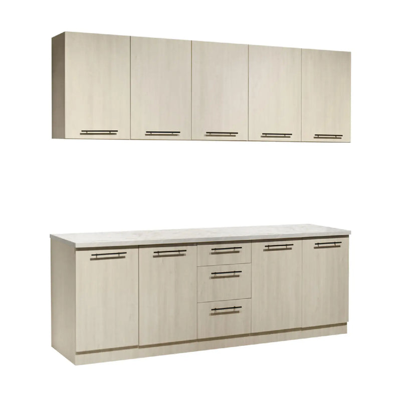 Cabinetry set with upper and lower cabinets on a white background