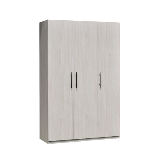 Gray wardrobe with three doors on a white background