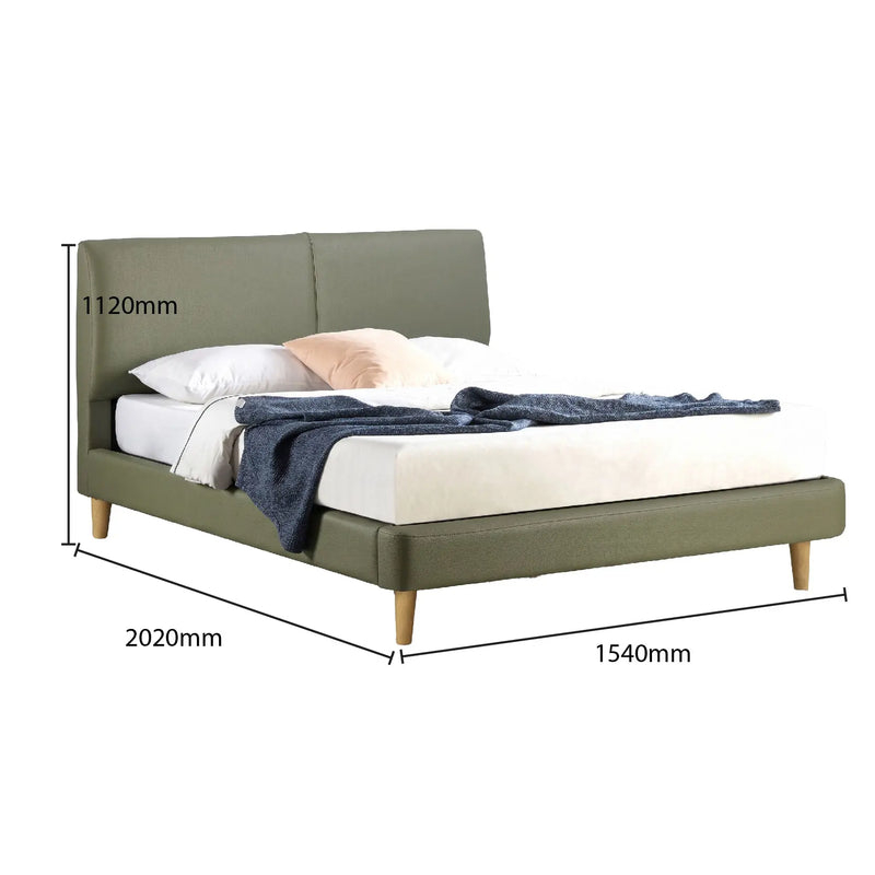 Green bed with dimensions labeled on a white background