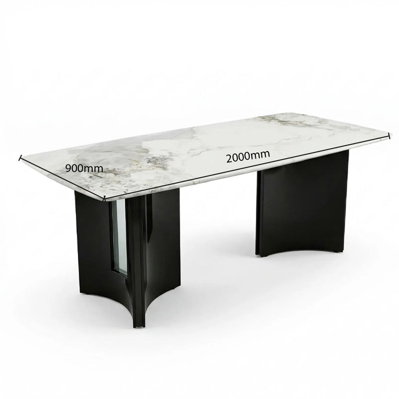 Dining table with measurements on a white background