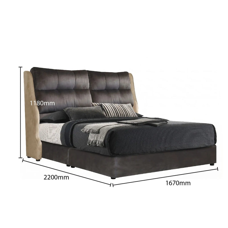 Bed with dimensions labeled on a white background