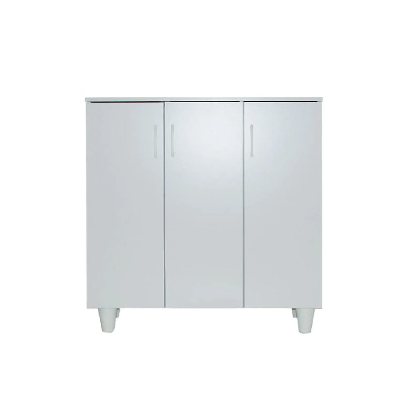 White cabinet with three doors on a white background