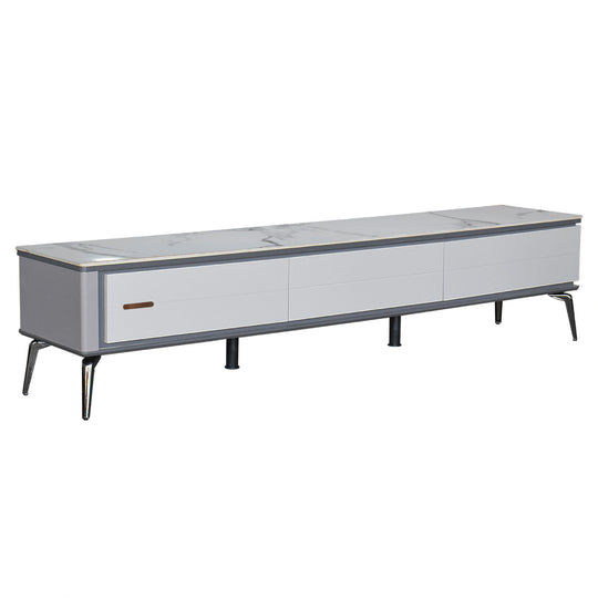 Long narrow table with a white surface and gray frame on a white background