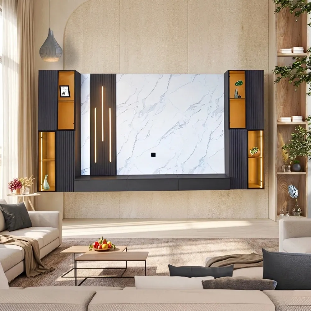 缓冲抽屉配嵌入式 LED 灯与走线管理 — TD Furniture 电视柜