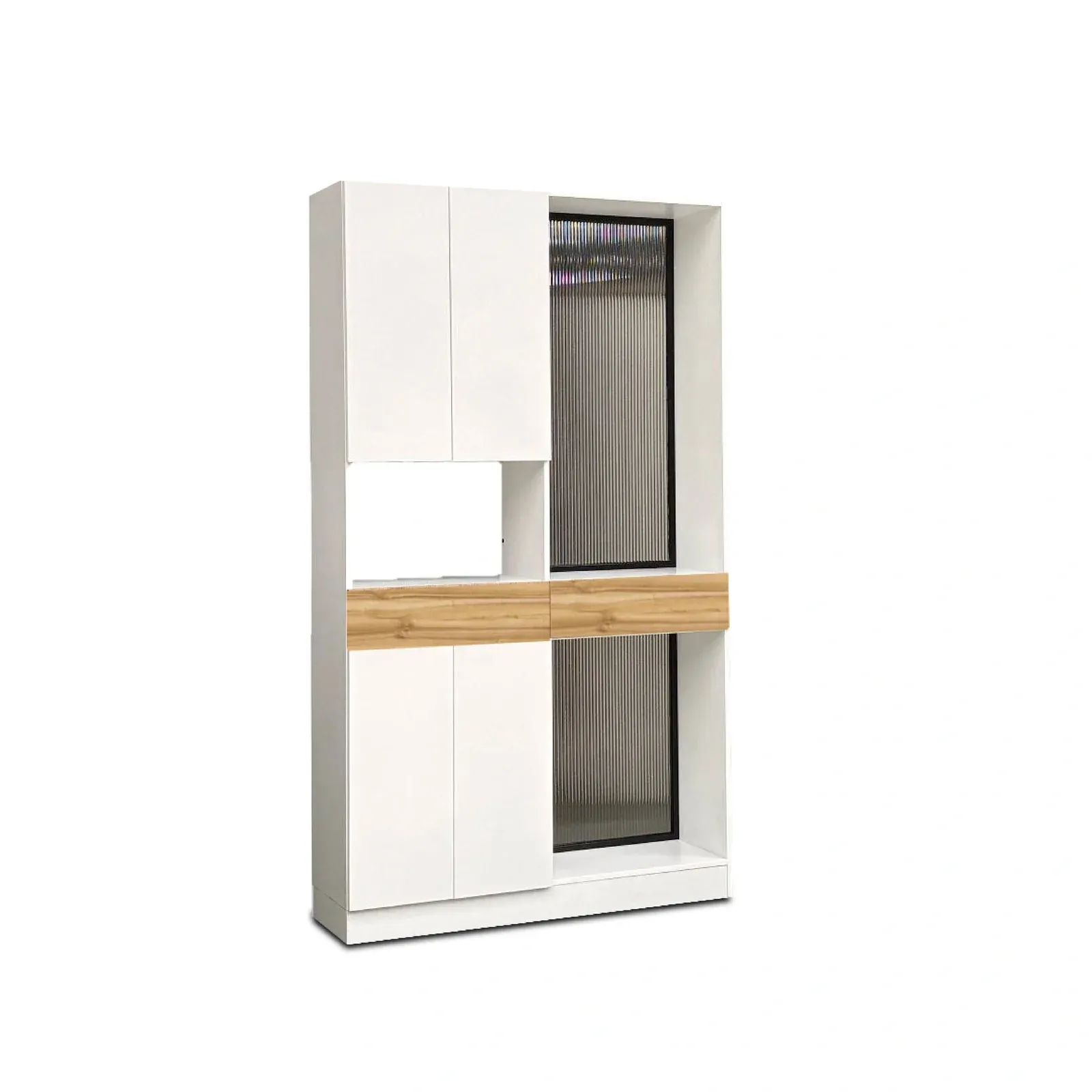 White TD Furniture Arvo open-shelf room divider with wooden accents