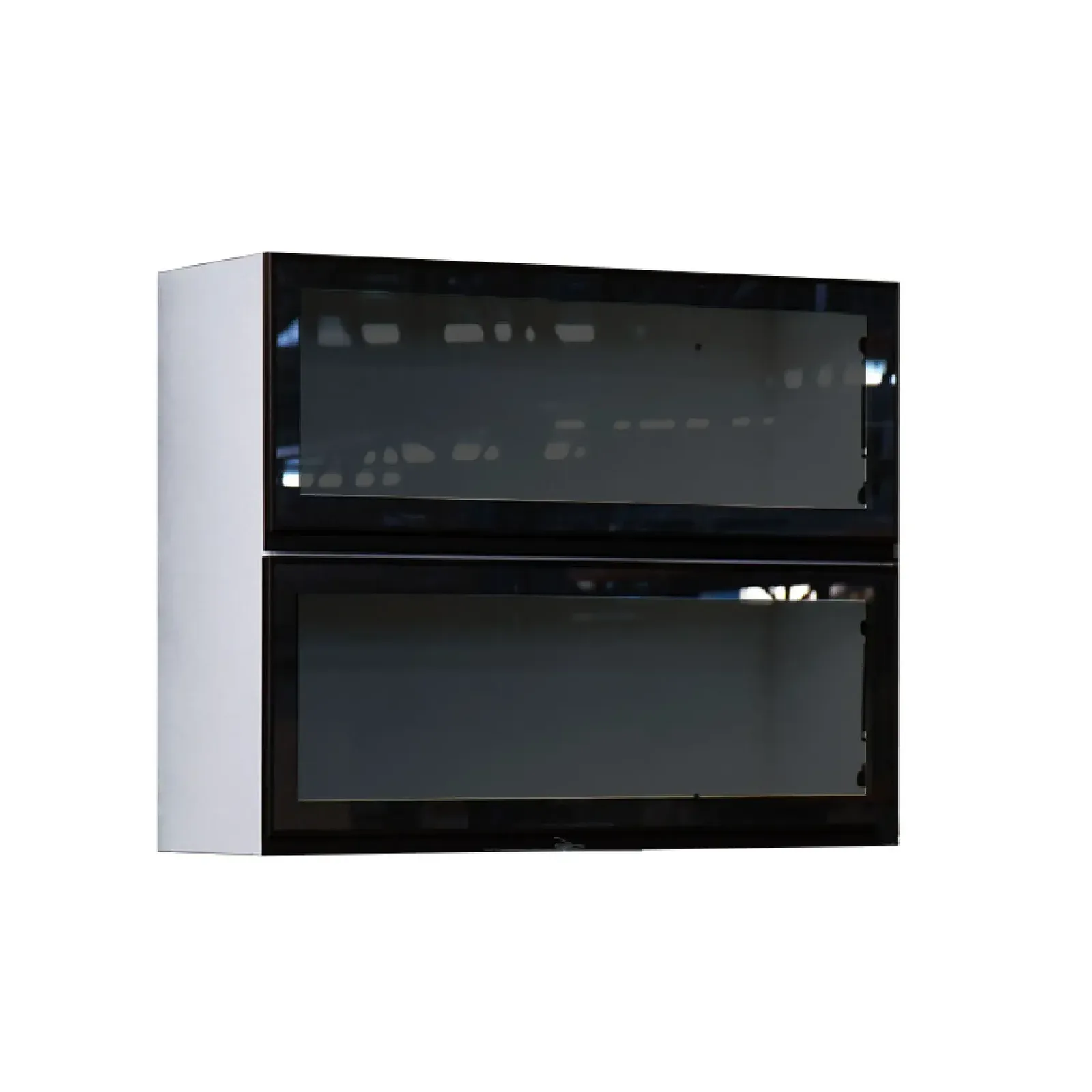 Modern black aluminium kitchen cabinet with flip-up glass doors