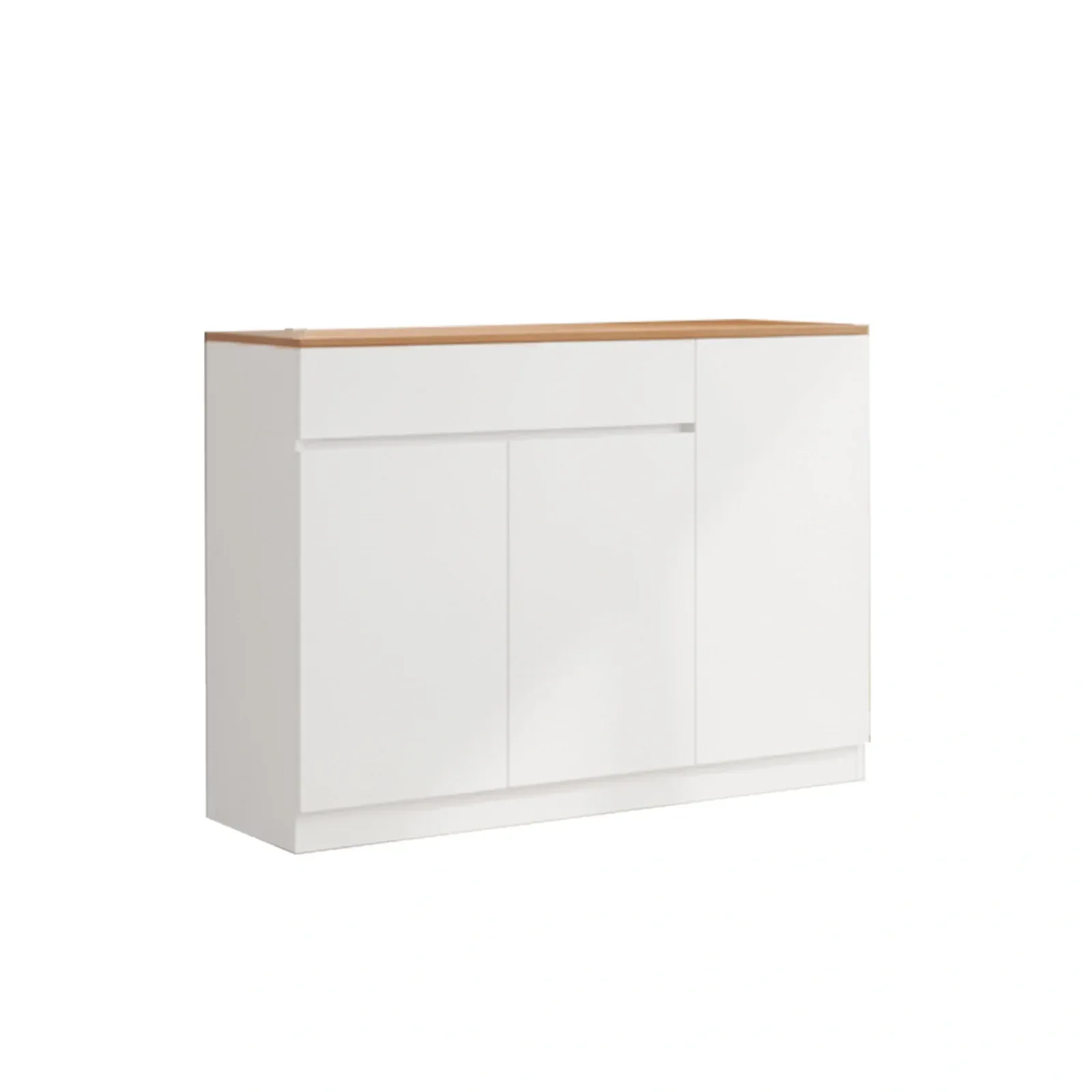 TD Furniture Vorin high-gloss white console table with a wooden top