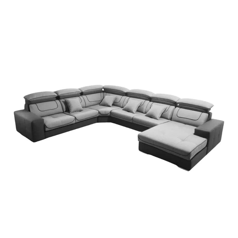 TD Furniture Elaris Grand 灰色 L型组合沙发，白色背景