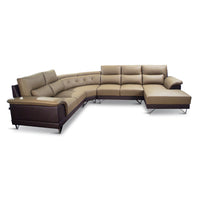 Beige sectional sofa with brown accents