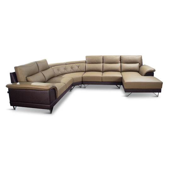 Beige sectional sofa with brown accents