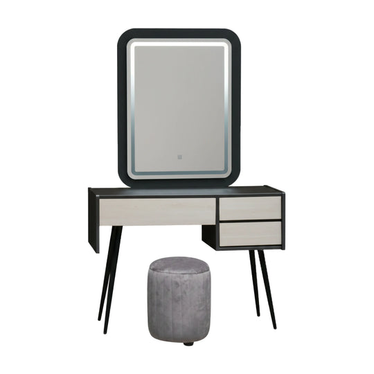 Dresser with mirror and stool on a white background