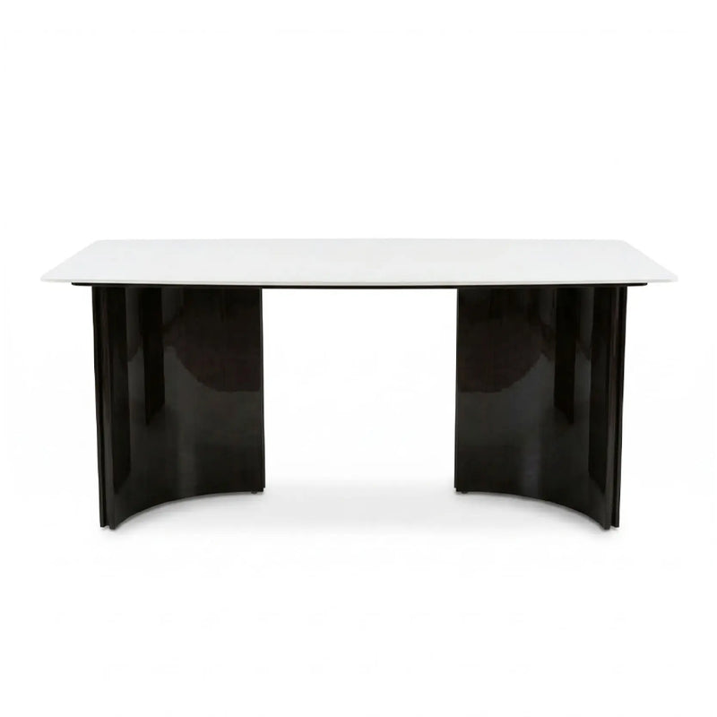 White desk with black legs on a white background