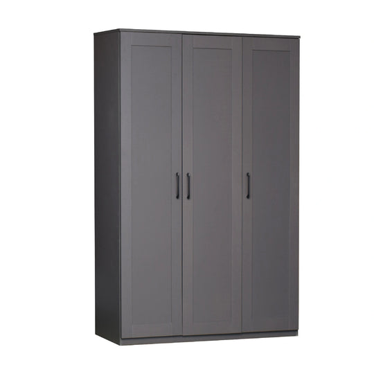 Gray three-door cabinet on a white background