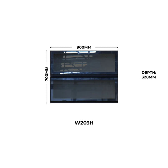 Measurement chart of a display with dimensions 900mm width, 700mm height, and 320mm depth on a white background.
