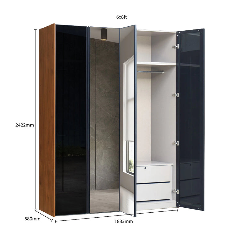 Closet with open doors showing dimensions on a white background