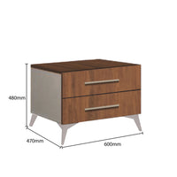 Wooden dresser with dimensions labeled on a white background