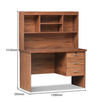 Wooden desk with hutch and dimensions labeled on a white background