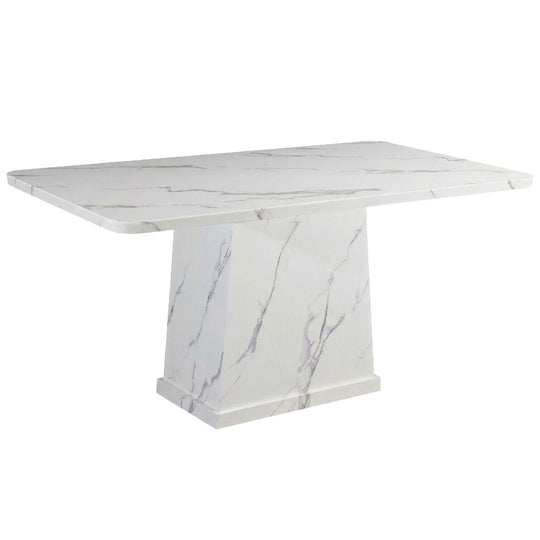 Marble-patterned dining table on a white background