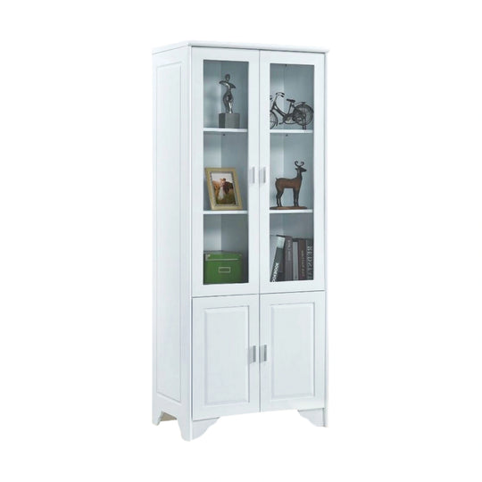 White display cabinet with glass doors on a white background