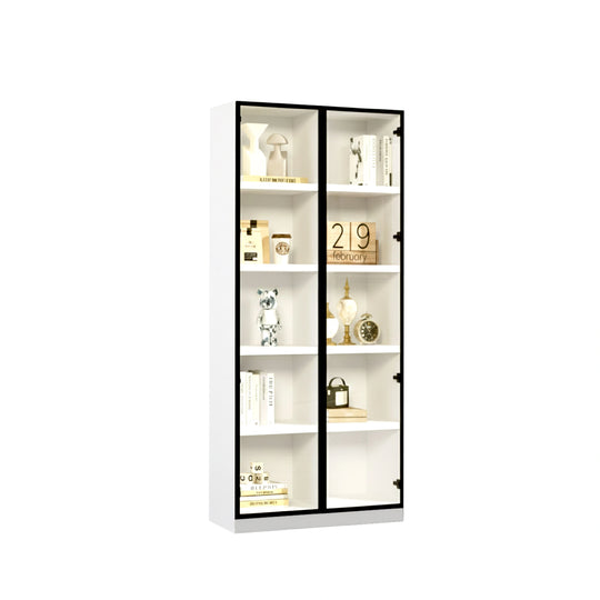 White display cabinet with glass doors on a white background