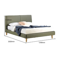 Green bed with dimensions labeled on a white background
