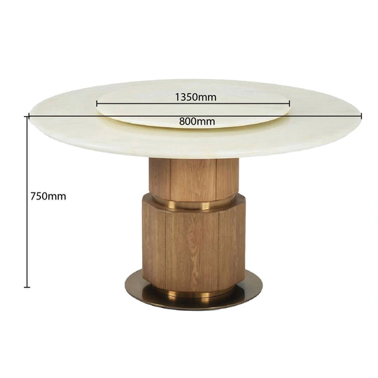 Dining table with dimensions labeled on a white background