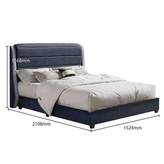Bed with dimensions labeled on a white background