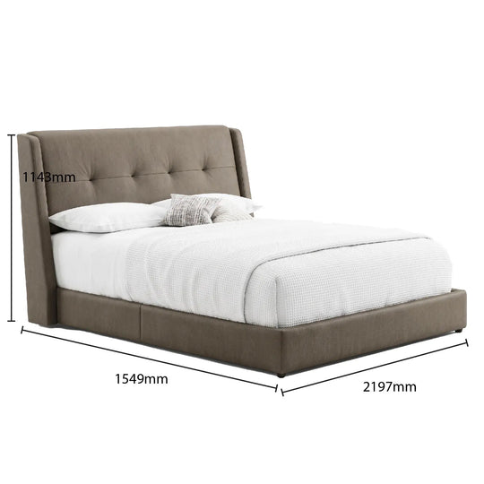 Bed with dimensions labeled on a white background