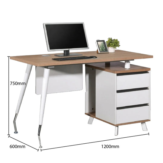 Computer desk with measurements on a white background