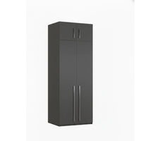 Dark gray tall cabinet with two doors on a white background