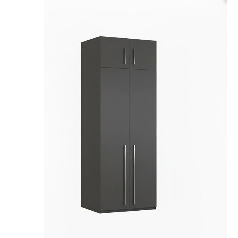 Dark gray tall cabinet with two doors on a white background