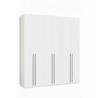 Modern minimalist 6-door master bedroom closet in a sleek white finish with long slim vertical handles.
