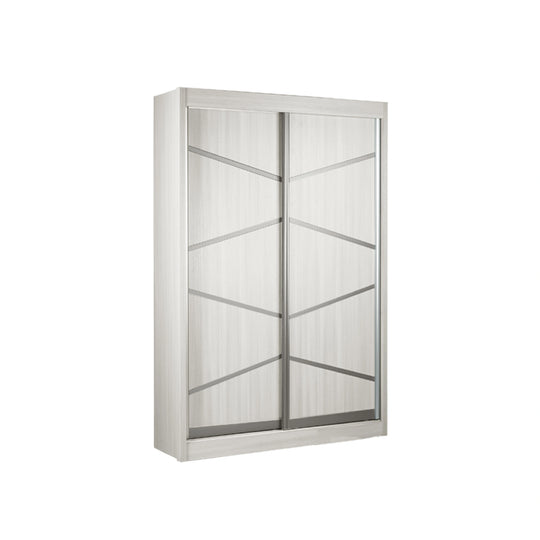 White wardrobe with glass sliding doors on a white background