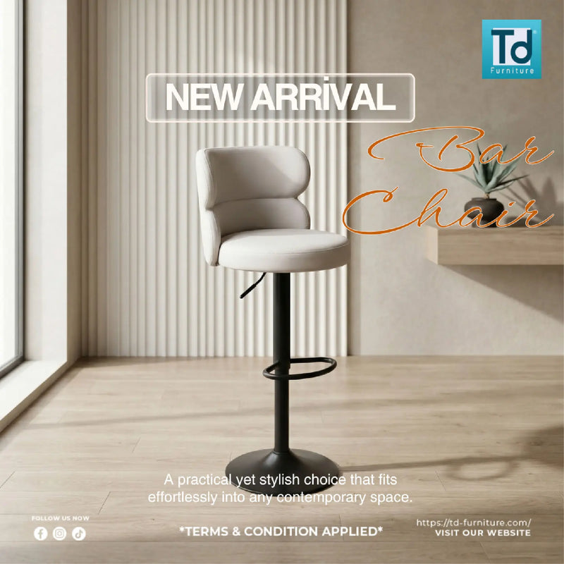 Bar chair with 'New Arrival' text in a modern interior setting