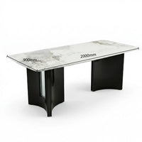 Dining table with measurements on a white background