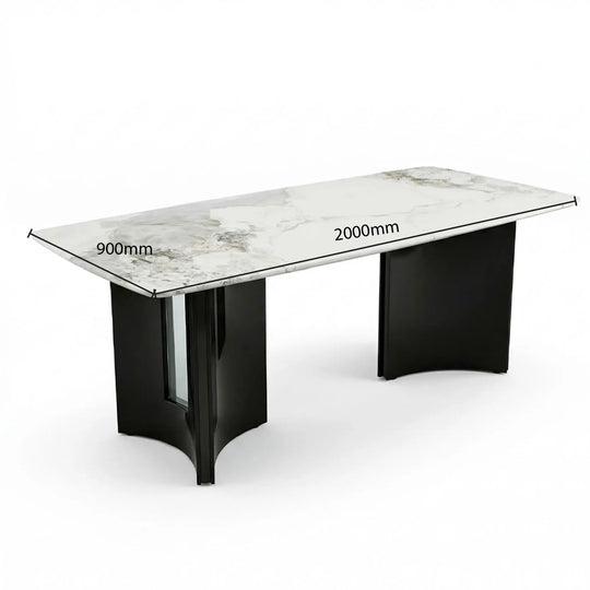 Dining table with measurements on a white background
