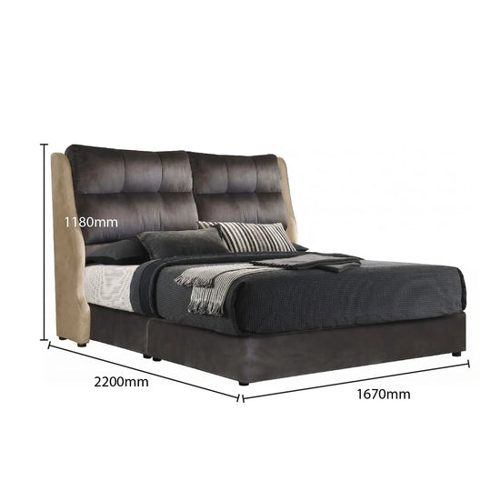 Bed with dimensions labeled on a white background