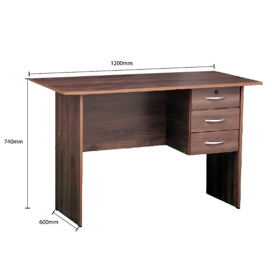Wooden desk with dimensions labeled