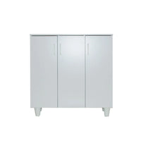 White cabinet with three doors on a white background