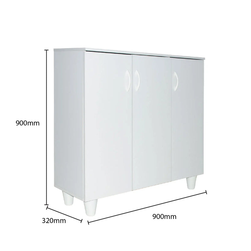 White cabinet with dimensions labeled on a white background