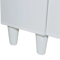 Close-up of a white cabinet with rounded legs on a white background