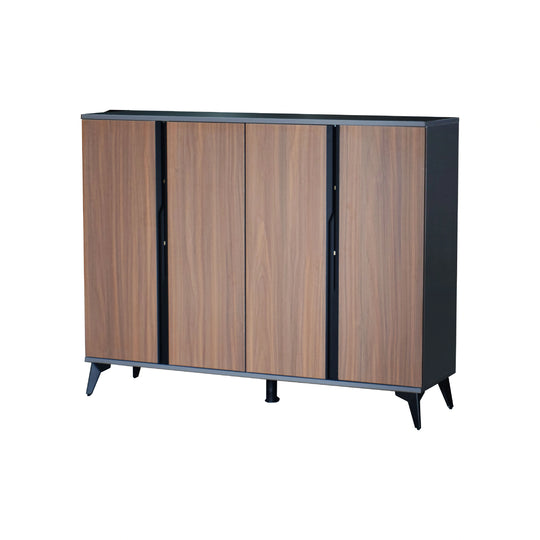 Wooden cabinet with black frame on a white background