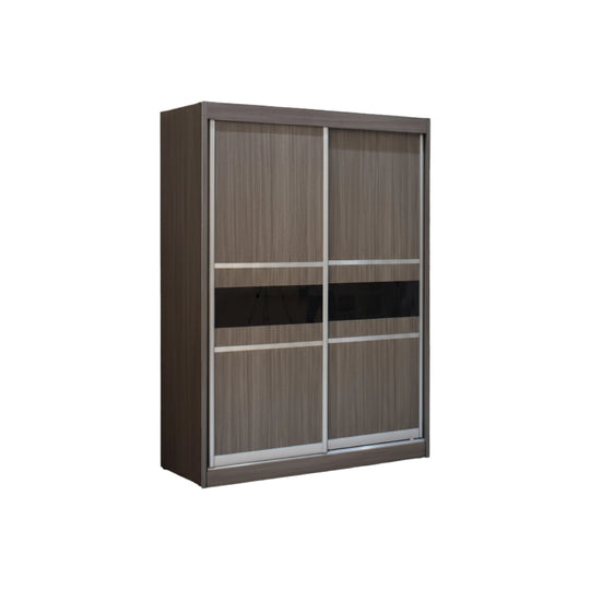 Wooden wardrobe with sliding doors on a white background