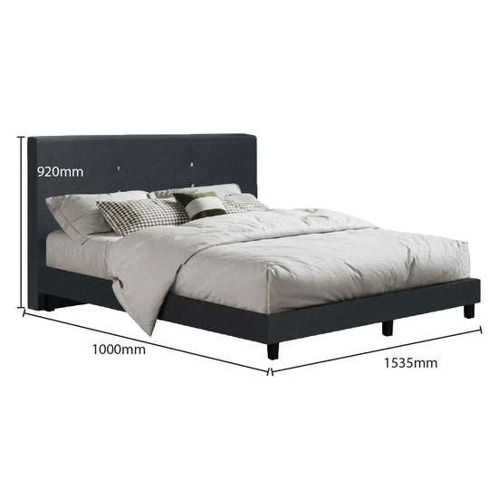 Bed with dimensions labeled on a white background