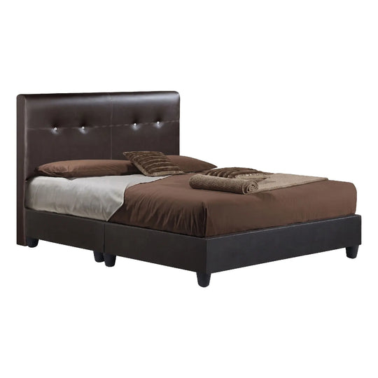 Brown bed with brown bedding on a white background