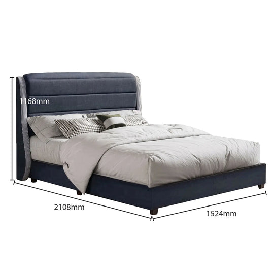 A technical product image of the Stellar Bed Frame Divan (5FT) in dark grey fabric. The image includes dimension markers showing a width of 2108mm, a depth of 1524mm, and a headboard height of 1168mm.
