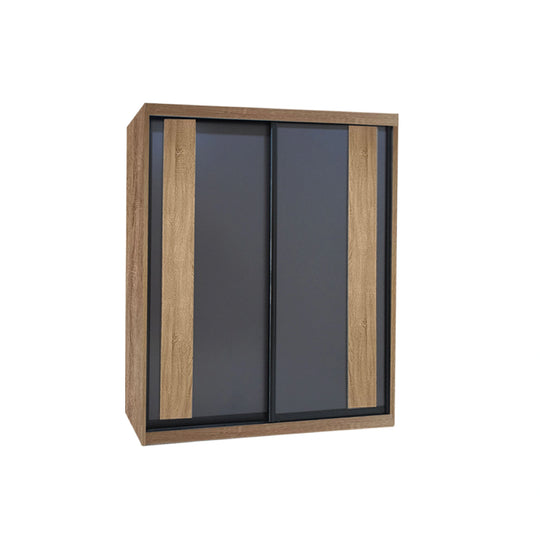 Wooden wardrobe with sliding doors on a white background