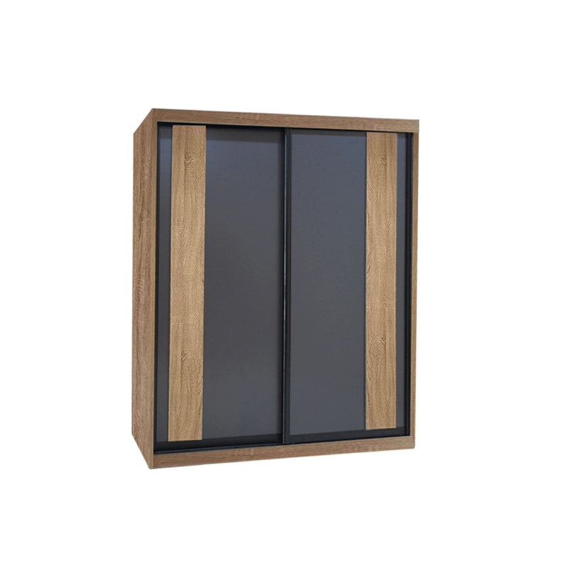 Wooden wardrobe with sliding doors on a white background