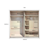 Measurement chart of a wardrobe with dimensions labeled