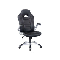 Black office chair with silver accents on a white background